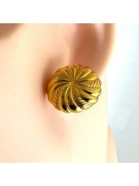 1970s Monet Gold-Tone Swirl Button Stud Earrings Classic Statement Pierced Vtg